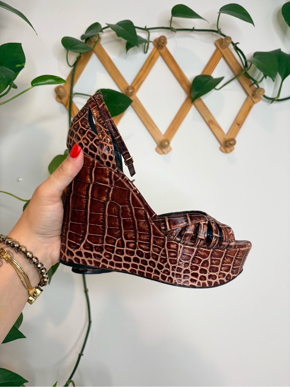 CASADEI Brown Genuine Italian Leather Wedge Platform Sandal